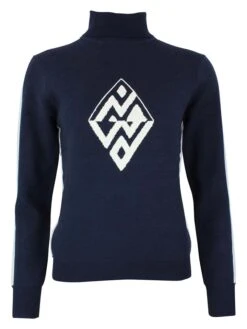 Rollkragenpullover In Dunkelblau/ Weiß